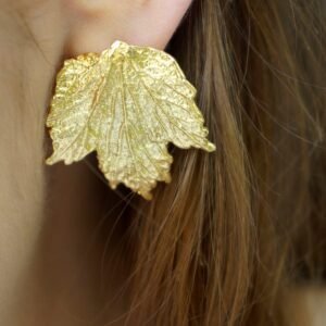 Nature Leaf Earrings, Gold-Plated Brass (Handmade, Organic Design)