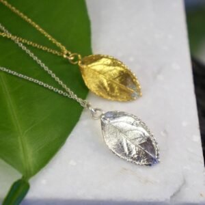 Rose Leaf Pendant: Eco-Friendly Gold-Plated Silver (Handcrafted)